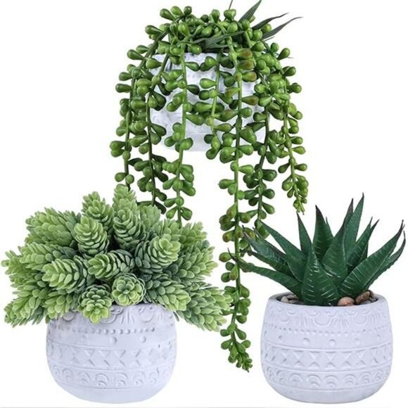 small artificial succulent potted plants faux greenery home office decor 3 set - Picture 8 of 8